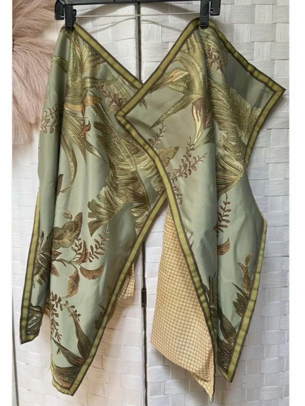PAIR of Raymond Waites Pillow Shams (2) Green Tropical Floral Botanical Cotton